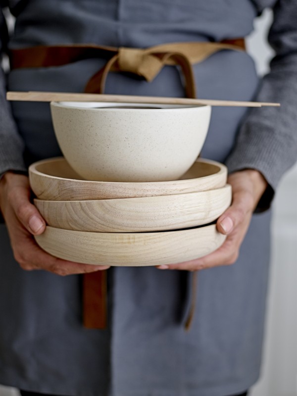 Chytaii 2 ripiani/3 ripiani dessert verdura perfetto per cucina snack frutta Set di ciotole ovali per frutta in ceramica con telaio in legno di bambù naturale 