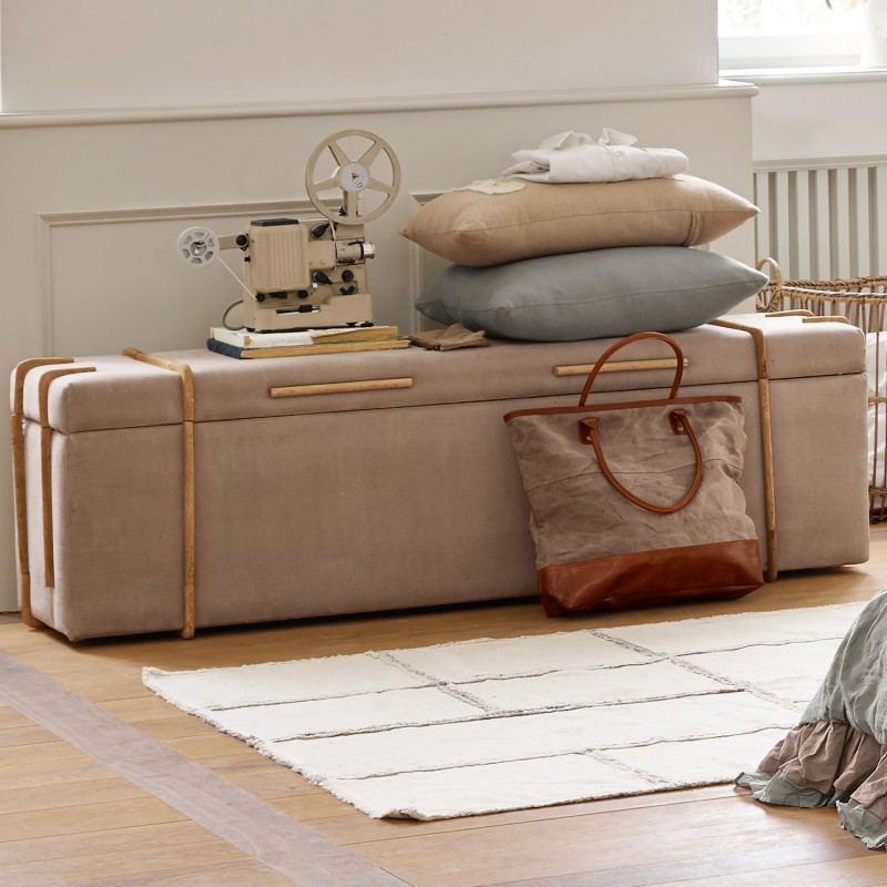 Relaxdays Set da 2 cassapanche Rattan Effetto Intrecciato Decorativo con Coperchio e Manici 40 & 75 Litri Beige/Bianco 